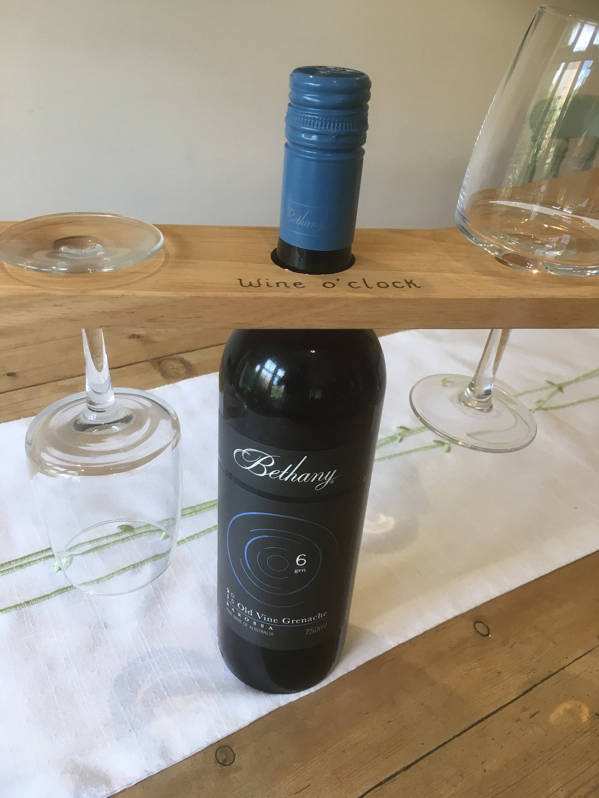 Personalised wooden wine and glass holder