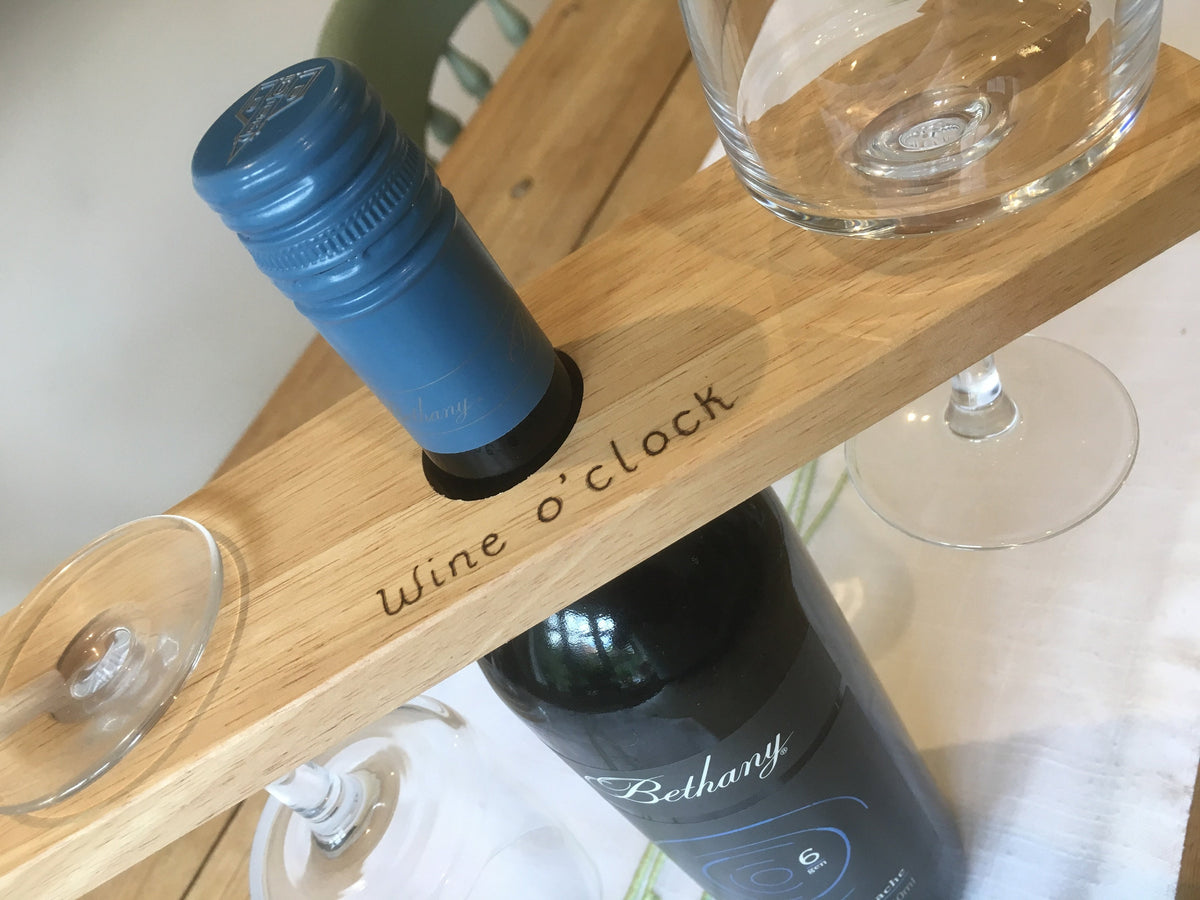 Personalised wooden wine and glass holder