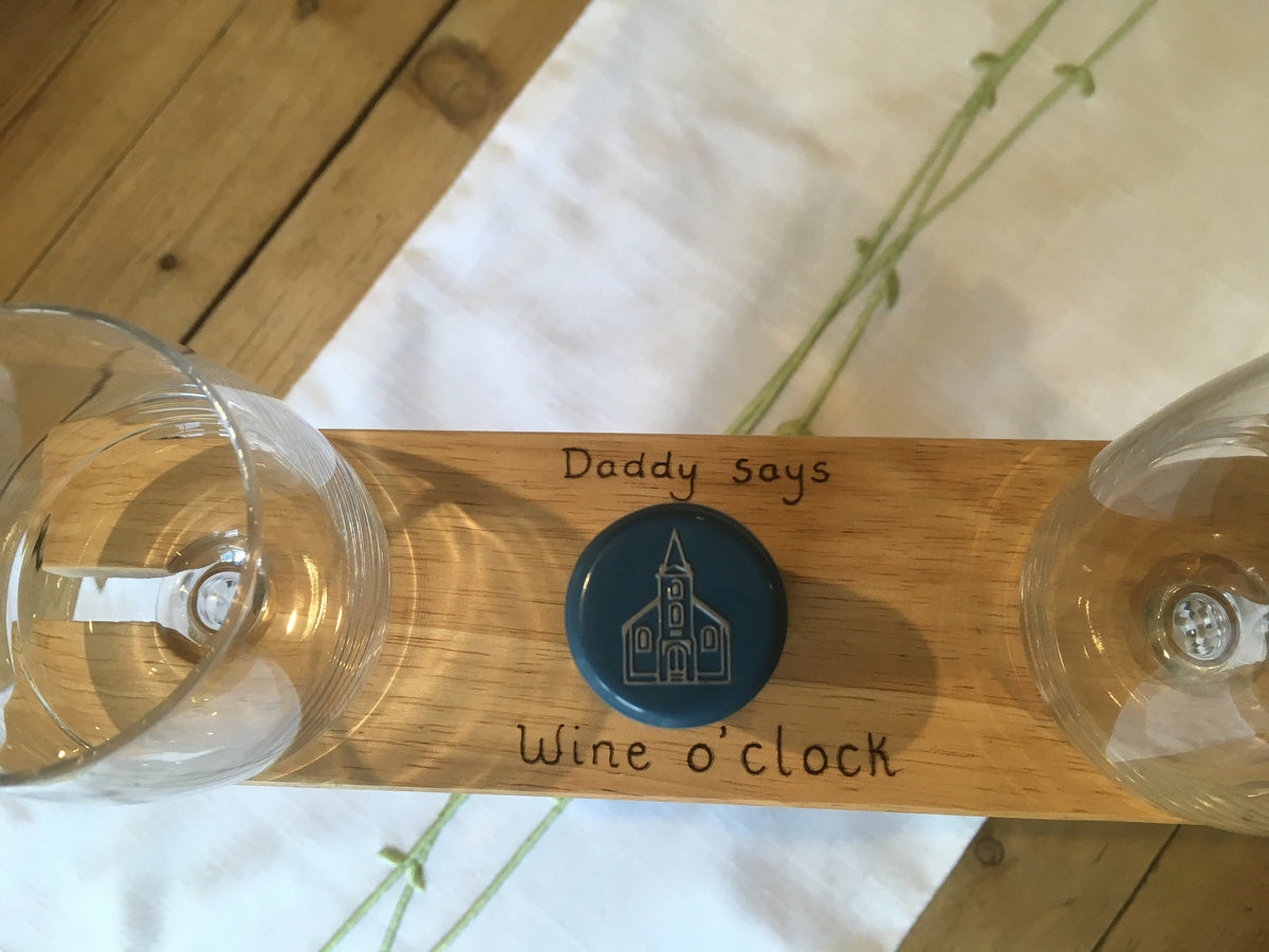 Personalised wooden wine and glass holder