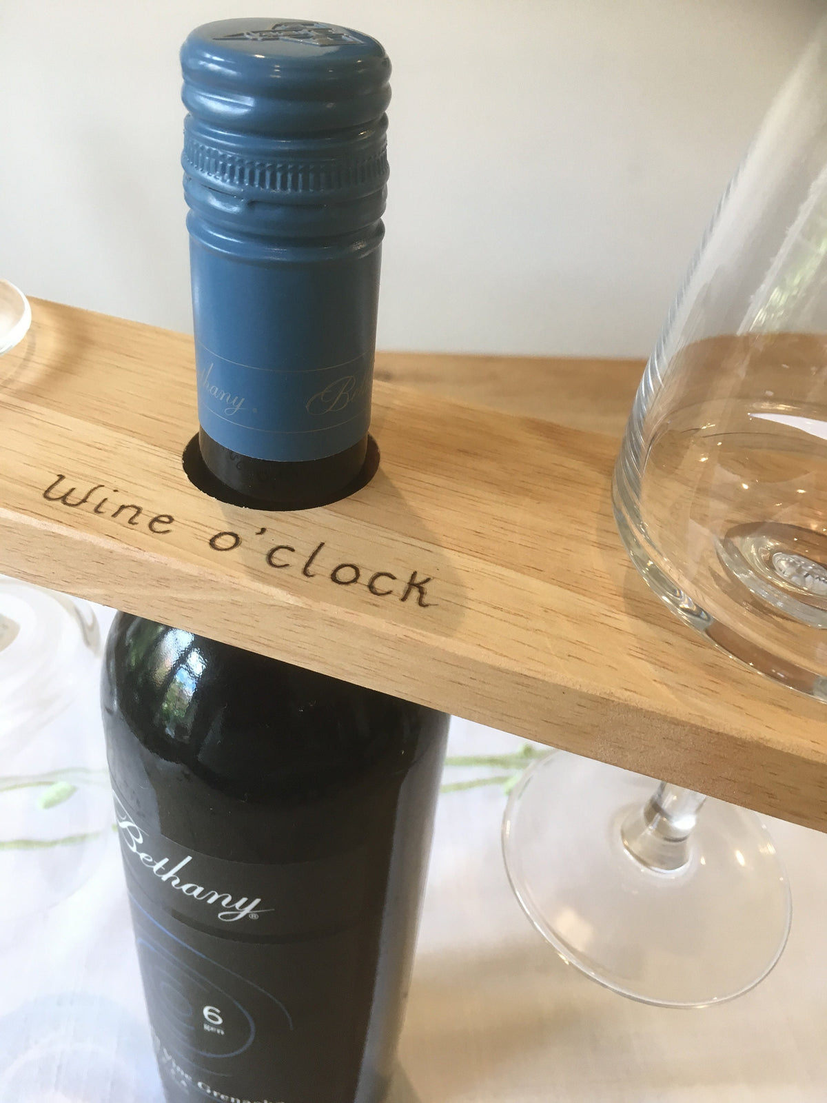 Personalised wooden wine and glass holder