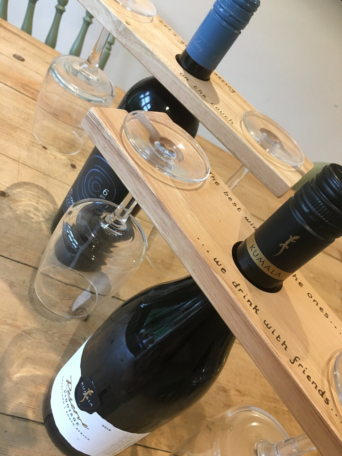 Personalised wooden wine and glass holder