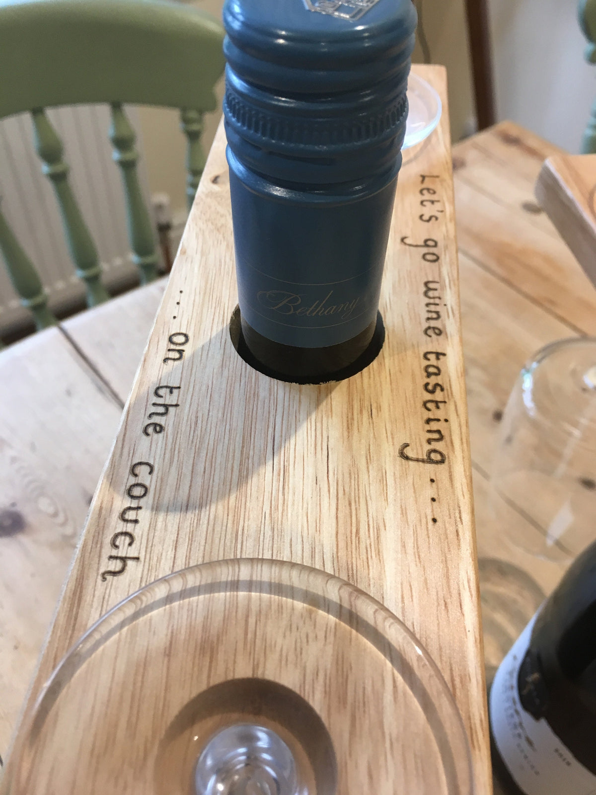 Personalised wooden wine and glass holder